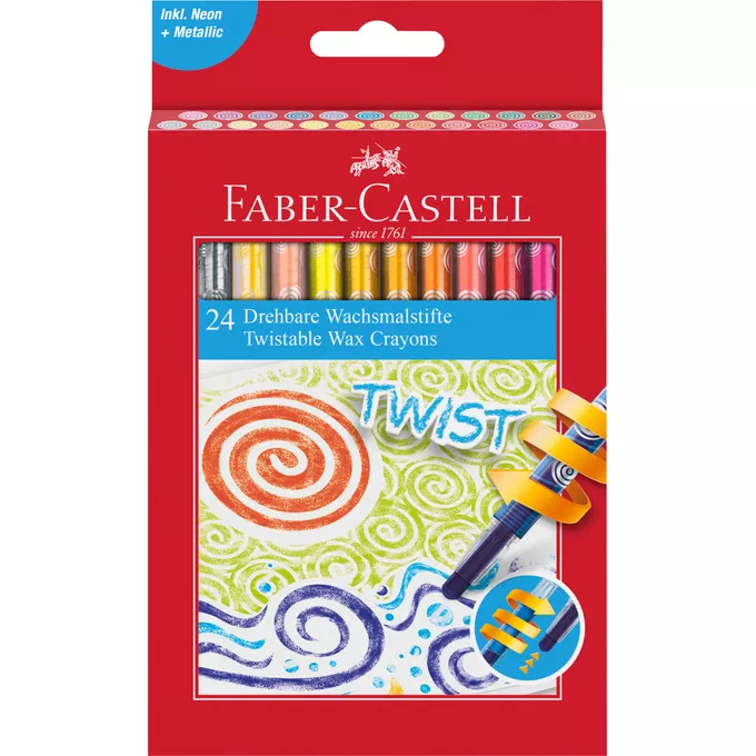 KREDKI WOSKOWE WYKRĘCANE FABER-CASTELL, 24 KOLORY