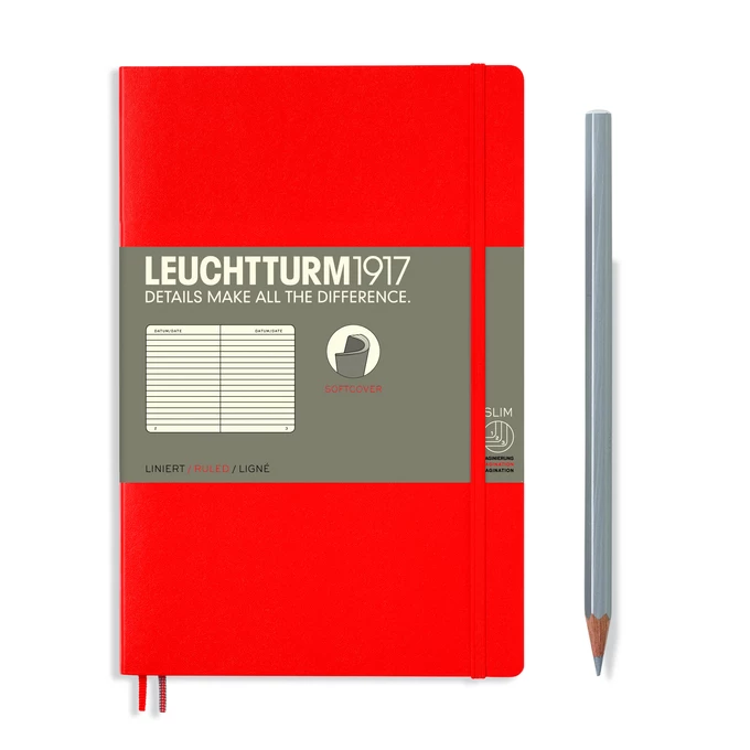 NOTATNIK LEUCHTTURM1917 PAPERBACK B6+, MIĘKKA OPRAWA, CZERWONY