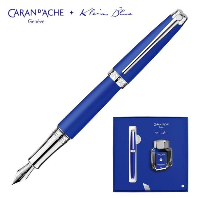 Pióro wieczne Leman Caran d’Ache z limitowanej kolekcji Klein Blue + atrament w pudełku prezentowym