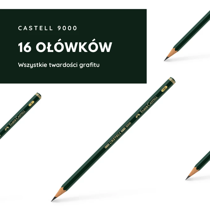 [Taniej o 16 zł] OŁÓWKI CASTELL 9000 FABER-CASTELL, 16 SZTUK, WSZYSTKIE TWARDOŚCI GRAFITU