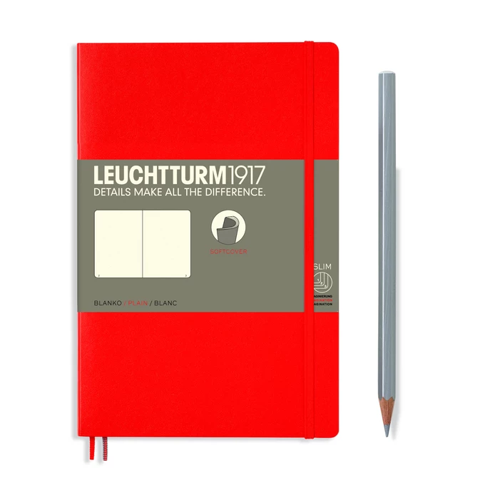 NOTATNIK LEUCHTTURM1917 PAPERBACK B6+, MIĘKKA OPRAWA, CZERWONY - Liniatura: gładki