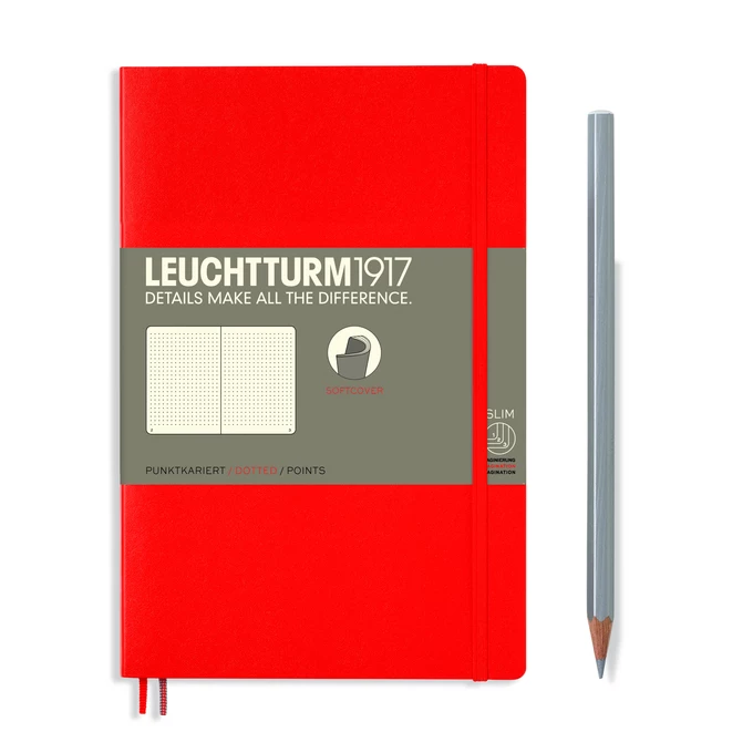 NOTATNIK LEUCHTTURM1917 PAPERBACK B6+, MIĘKKA OPRAWA, CZERWONY - Liniatura: w kropki