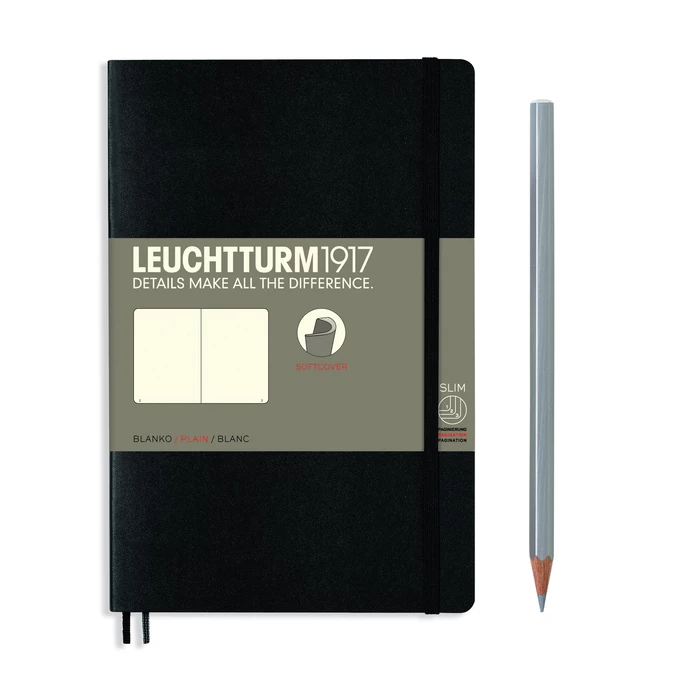 NOTATNIK LEUCHTTURM1917 PAPERBACK B6+, MIĘKKA OPRAWA, CZARNY - Liniatura: gładki