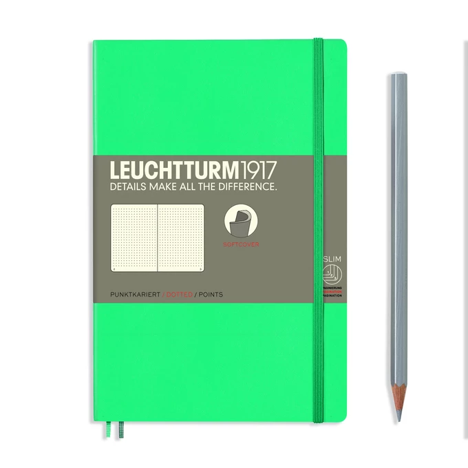 NOTATNIK LEUCHTTURM1917 PAPERBACK B6+, MIĘKKA OPRAWA, SZMARAGDOWY - Liniatura: w kropki