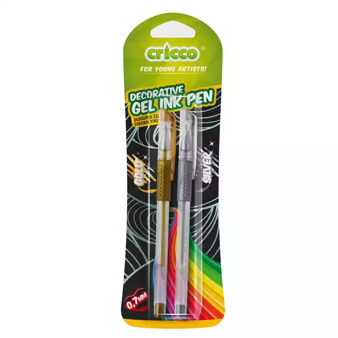 DŁUGOPISY ŻELOWE CRICCO DECO PEN, 2 KOLORY: SREBRNY I ZŁOTY