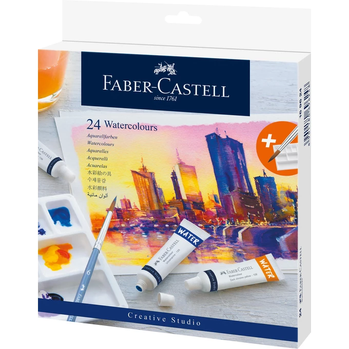 FARBY AKWARELOWE W TUBKACH CREATIVE STUDIO FABER-CASTELL, 24 KOLORY + PALETA