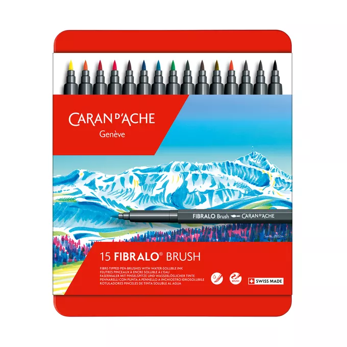 Flamastry Caran d'Ache Fibralo Brush, 15 kolorów