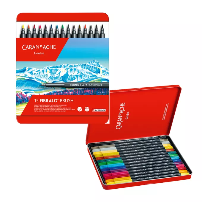 Flamastry Caran d'Ache Fibralo Brush, 15 kolorów