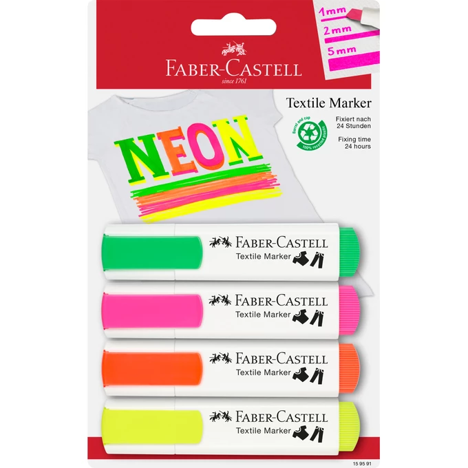 MARKERY DO TKANIN FABER-CASTELL, 4 KOLORY NEONOWE