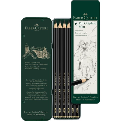 OŁÓWKI ARTYSTYCZNE PITT GRAPHITE MATT FABER-CASTELL, 6 SZTUK W METALOWYM OPAKOWANIU