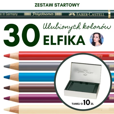 [Taniej o 10 zł] ZESTAW STARTOWY ELFIKA: 30 ULUBIONYCH KOLORÓW KREDEK POLYCHROMOS + PIÓRNIK NA KREDKI