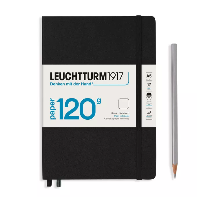 NOTATNIK 120 G LEUCHTTURM1917, MEDIUM A5, CZARNY - Liniatura: gładki