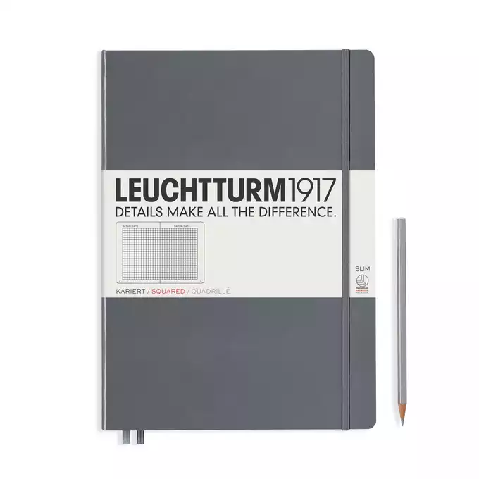 NOTATNIK LEUCHTTURM1917 MASTER SLIM (A4+), ANTRACYTOWY - Liniatura: w kratkę