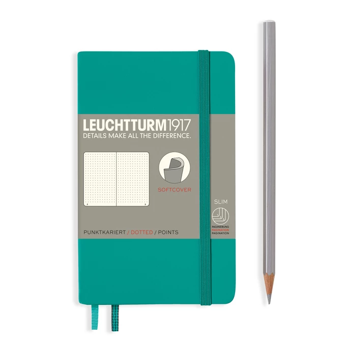 NOTATNIK LEUCHTTURM1917 POCKET (A6), MIĘKKA OPRAWA, SZMARAGDOWY - Liniatura: w kropki