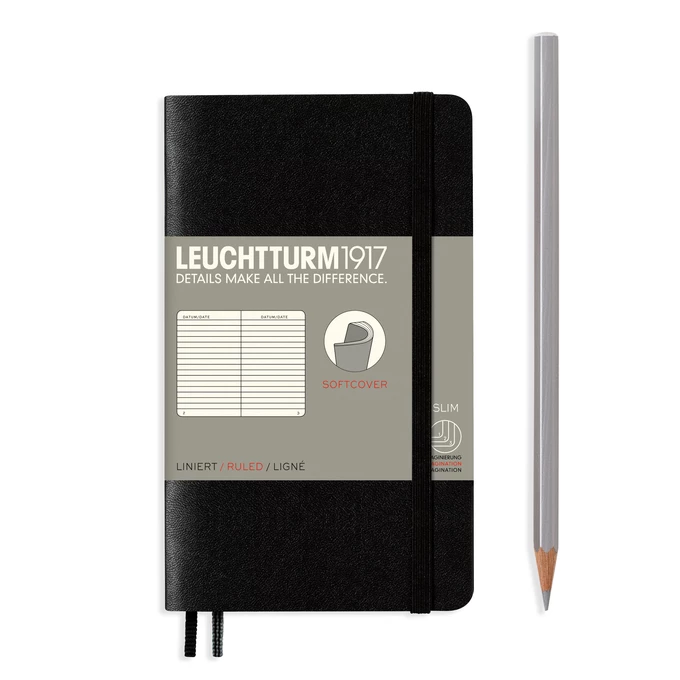 NOTATNIK LEUCHTTURM1917 POCKET (A6), MIĘKKA OPRAWA, CZARNY - Liniatura: w linię