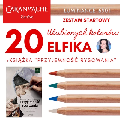 ZESTAW STARTOWY ELFIKA: 20 ULUBIONYCH KOLORÓW KREDEK LUMINANCE 6901 + KSIĄŻKA &quot;PRZYJEMNOŚĆ RYSOWANIA&quot;