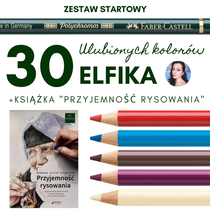 [Zestaw] ZESTAW STARTOWY ELFIKA: 30 ULUBIONYCH KOLORÓW KREDEK POLYCHROMOS + KSIĄŻKA &quot;PRZYJEMNOŚĆ RYSOWANIA&quot;