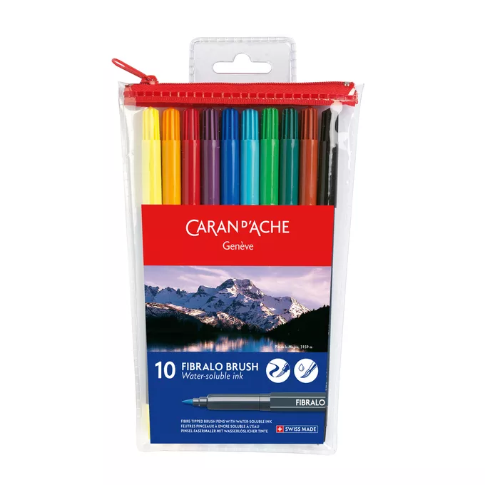 Flamastry Caran d'Ache Fibralo Brush, 10 kolorów w plastikowym etui