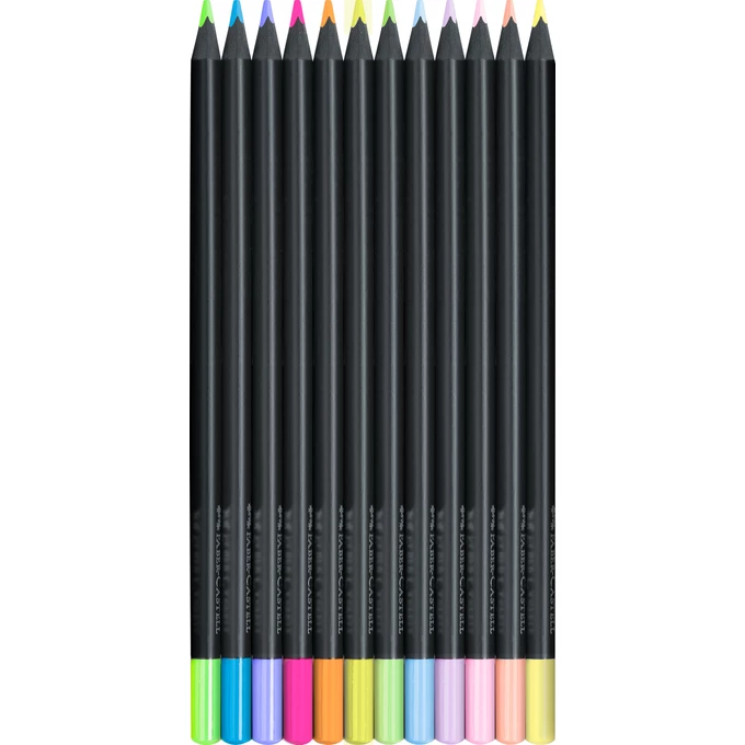 KREDKI BLACK EDITION FABER-CASTELL, 12 KOLORÓW PASTELOWYCH I NEONOWYCH