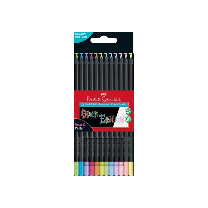 KREDKI BLACK EDITION FABER-CASTELL, 12 KOLORÓW PASTELOWYCH I NEONOWYCH