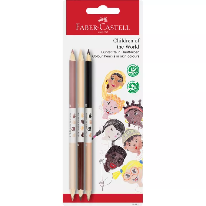 KREDKI FABER-CASTELL CHILDREN OF THE WORLD, 3 KREDKI DWUSTRONNE W KOLORACH SKÓRY