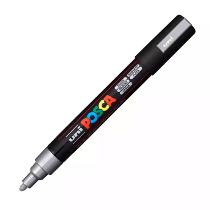 Marker uni POSCA PC-5M z okrągłą średnią końcówką, srebrny