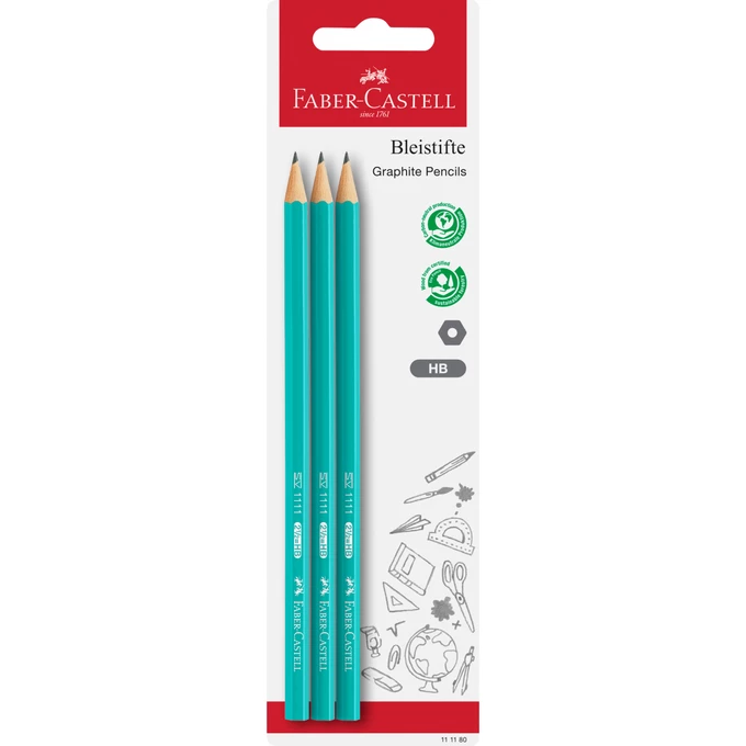 OŁÓWKI FABER-CASTELL 1111 HB, KOLOROWE, 3 SZTUKI