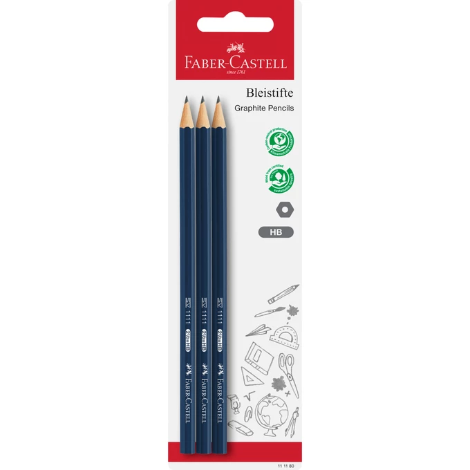 OŁÓWKI FABER-CASTELL 1111 HB, KOLOROWE, 3 SZTUKI