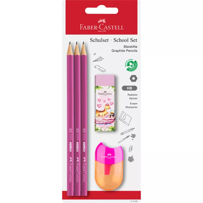 OŁÓWKI FABER-CASTELL 1111 HB, KOLOROWE, 3 SZTUKI + GUMKA I TEMPERÓWKA