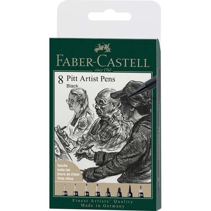 ZESTAW 8 CZARNYCH PISAKÓW I CIENKOPISÓW PITT ARTIST PEN FABER-CASTELL 