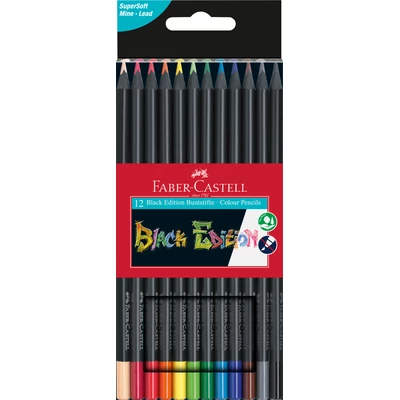 ZESTAW: KREDKI BLACK EDITION FABER-CASTELL, 12 KOLORÓW + BLOK TECHNICZNY OXFORD A4, 10 KARTEK, CZARNY