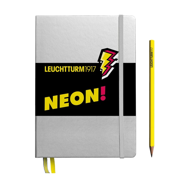 NOTATNIK LEUCHTTURM1917 MEDIUM (A5) NEON SREBRNY Z ŻÓŁTYM WYKOŃCZENIEM W KROPKI